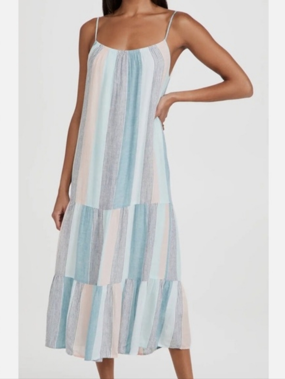 Rails Adora Striped Pastel Midi Sundress - Spaghetti Strap Size XS Linen Blend